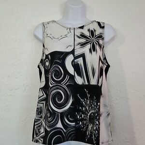 HBHALEY Sleeveless Top Unique Design Abstract Black & White
